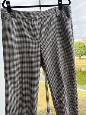 Talbots Black and White Houndstooth Trousers with Subtle Red Windowpane